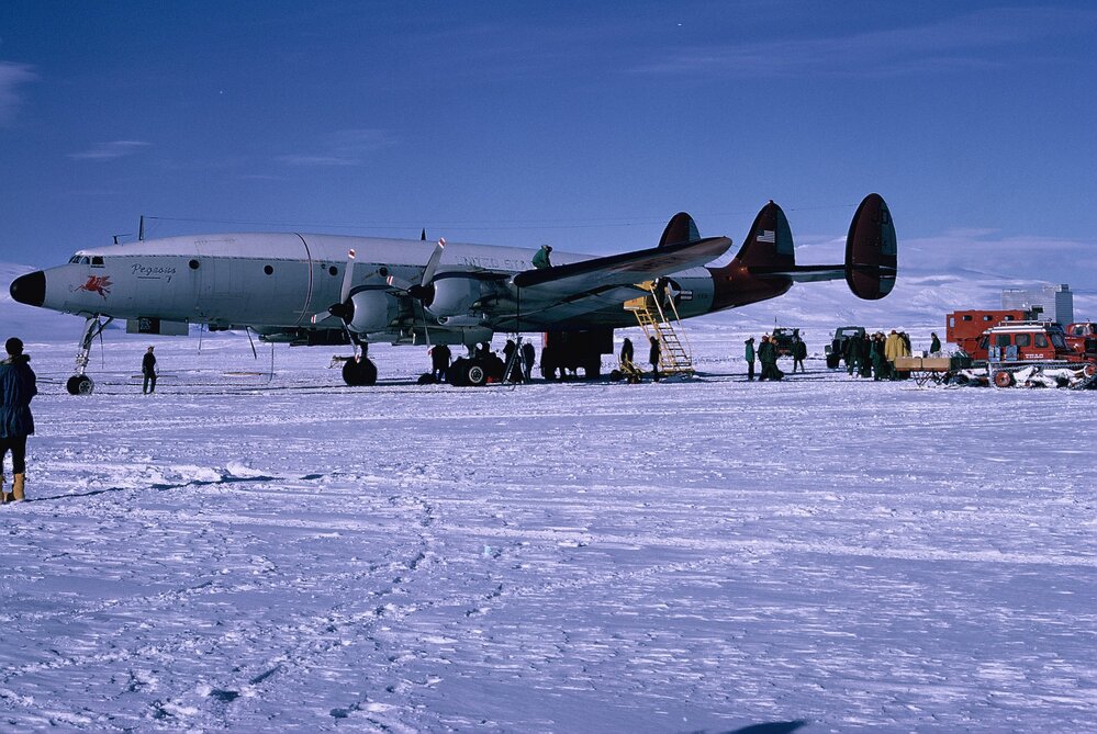Super Connie Pegasus &ndash; just landed on Williams airfield &ndash; Ross Ice Shelf