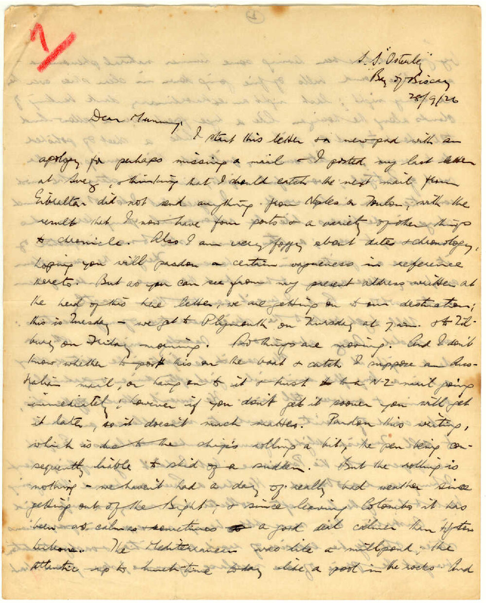 Letter from John Cawte Beaglehole to his Mother, 28-29 September, 1926