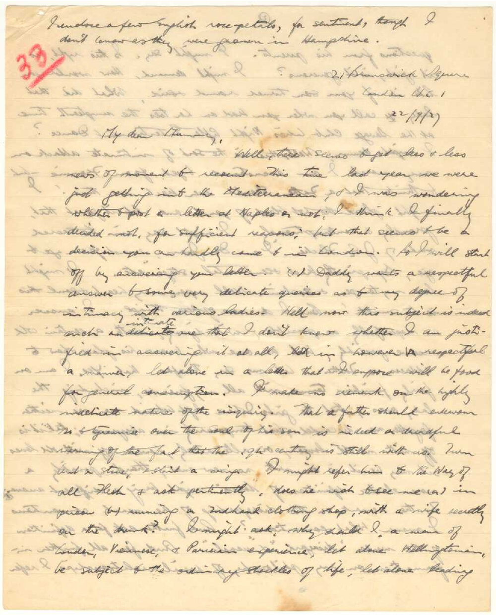 Letter from John Cawte Beaglehole to his Mother, 22 September 1927