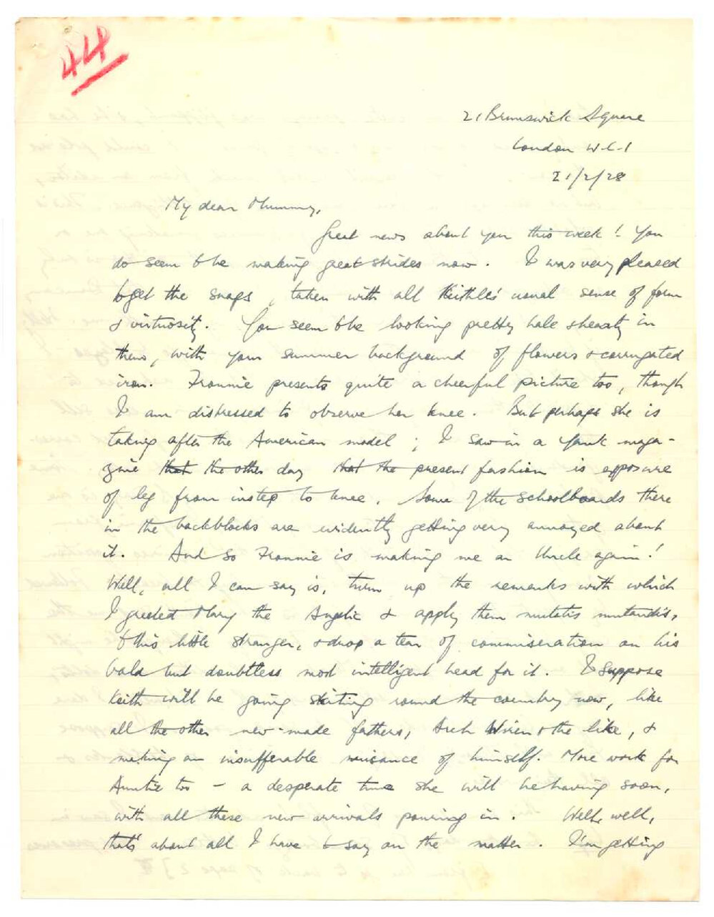 Letter from J C Beaglehole to his Mother, 1928