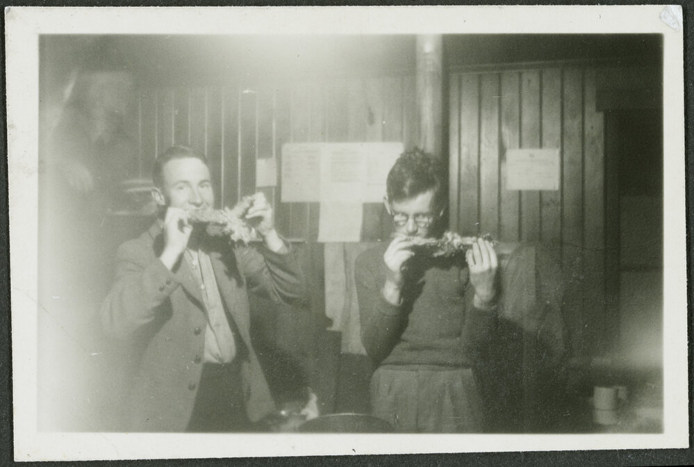 Barney Butchers and Alec McLeod feeding their respective faces