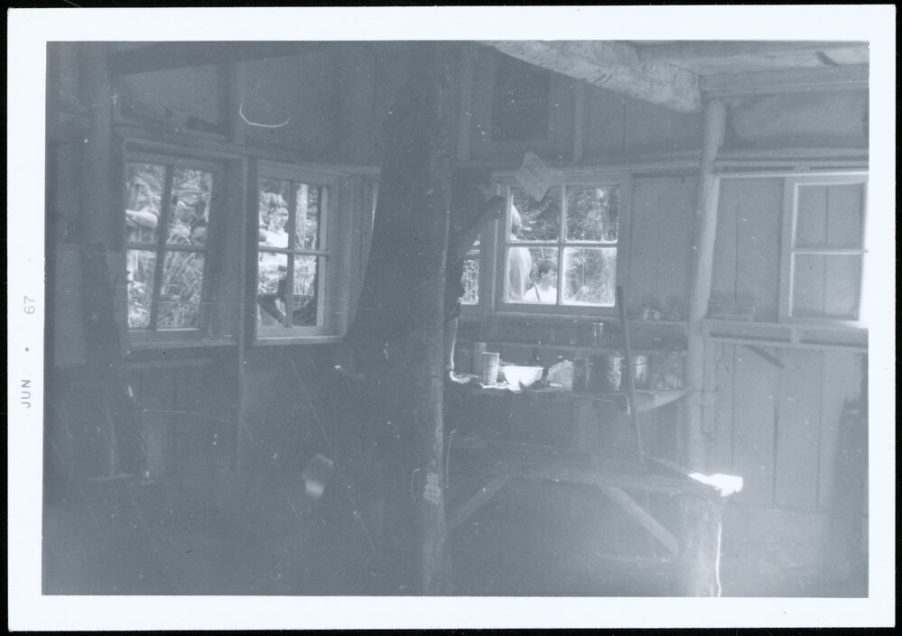 V.U.W. Tramping club working party 5-7 May 1967. Inside "A.-D." [Aloway-Dickson] Hut