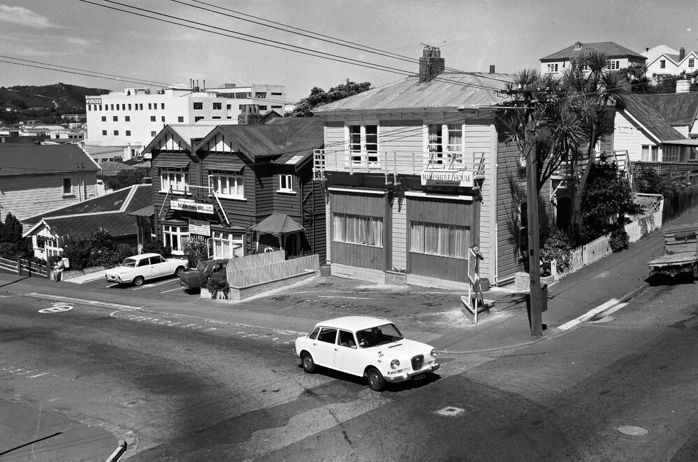 [Corner of Ghuznee Street and The Terrace. Hampshire House on corner.]