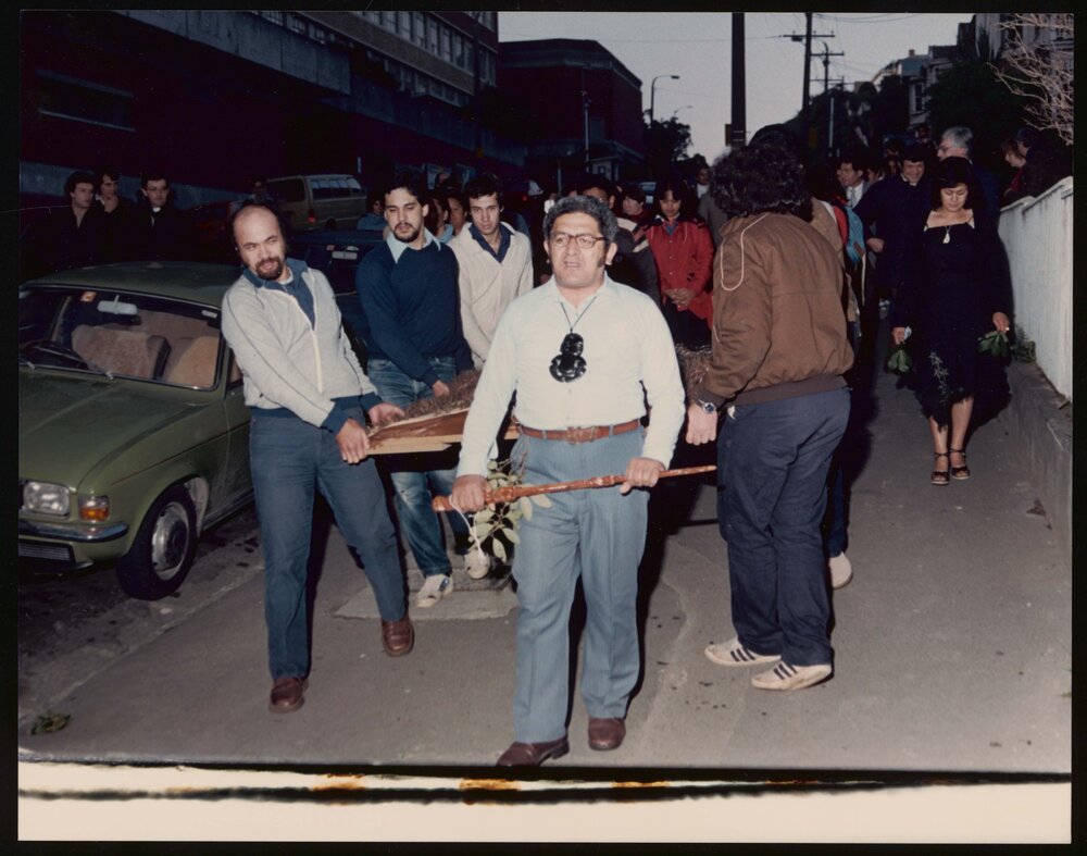 Ruka Broughton leads the dawn dedication ceremony of the poupou Taraika