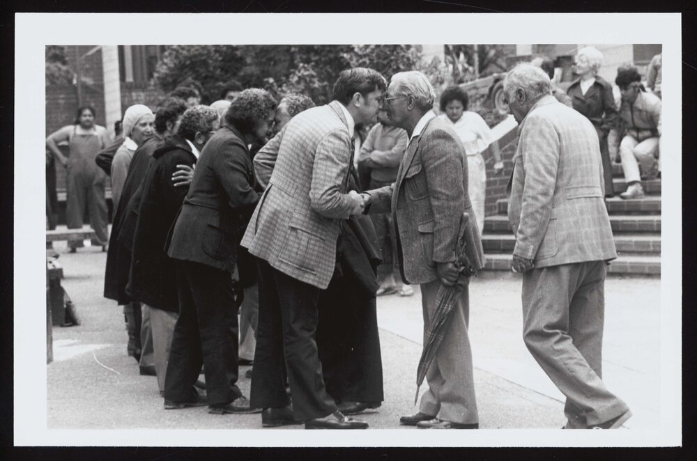 Opening of Te Tumu Herenga Waka - Professor Whata Winiata and others hongi
