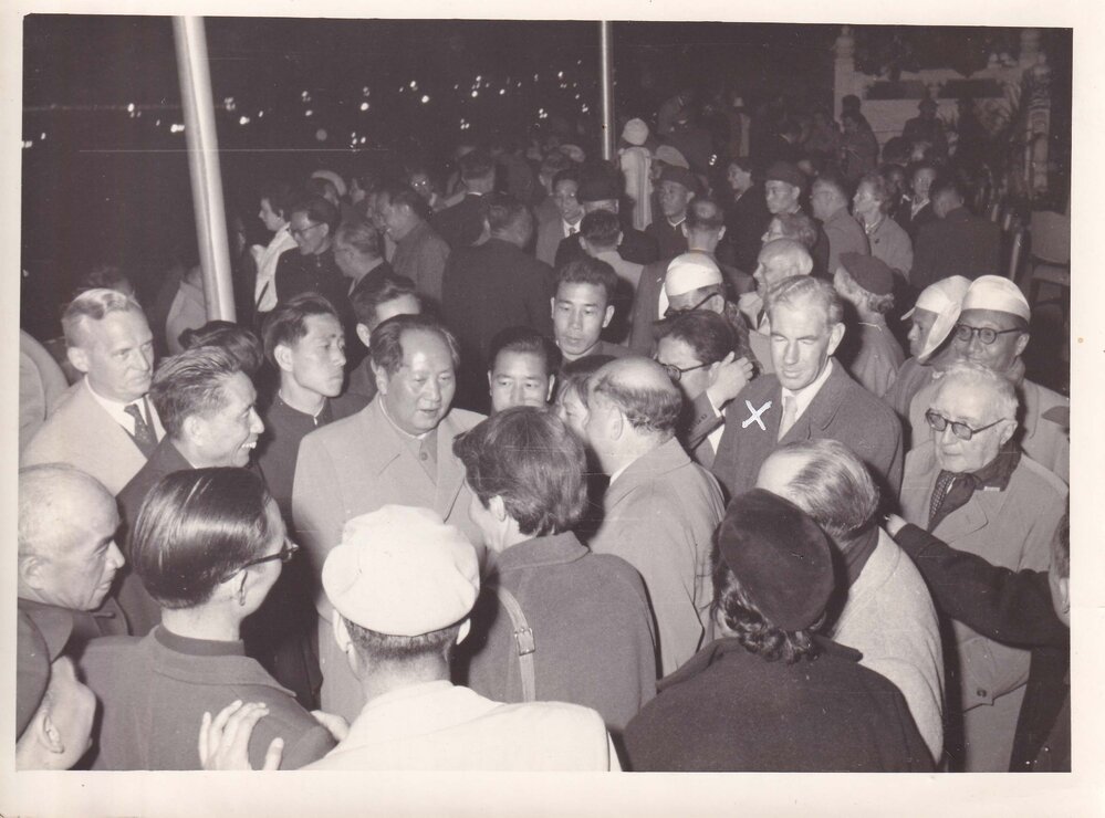 James Bertram in crowd greeting Chairman Mao Tse-Tung
