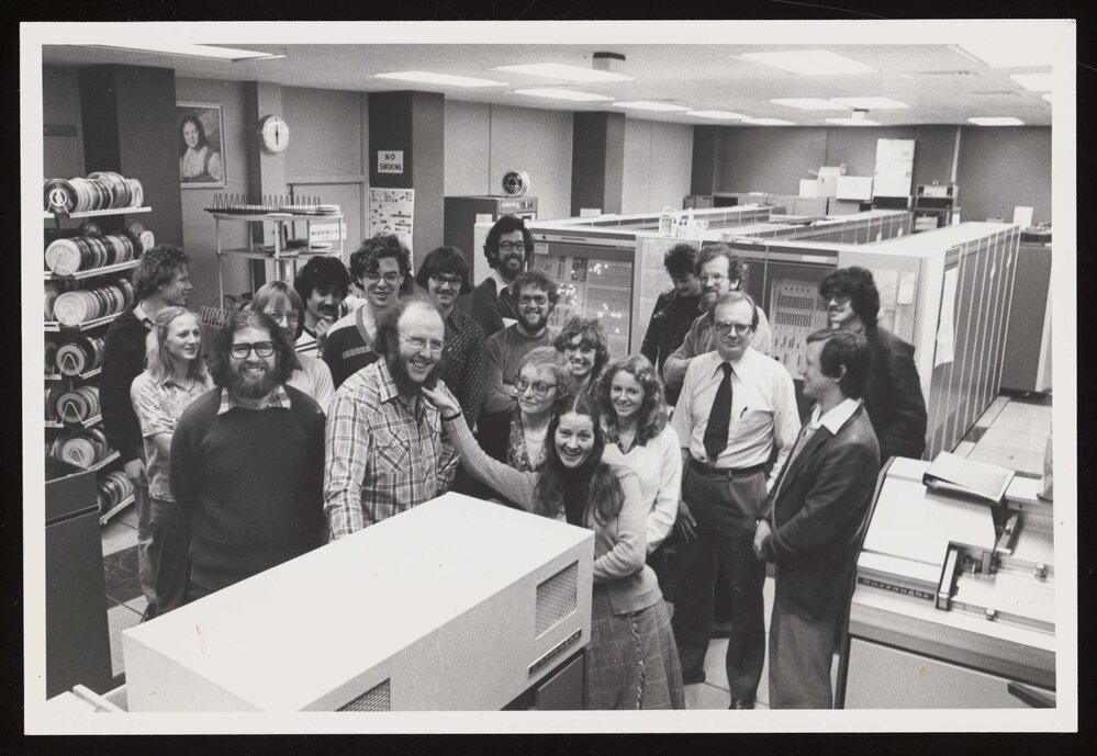 Group photograph of Deptartment of Information Science staff, computer operators Computing Services Centre team