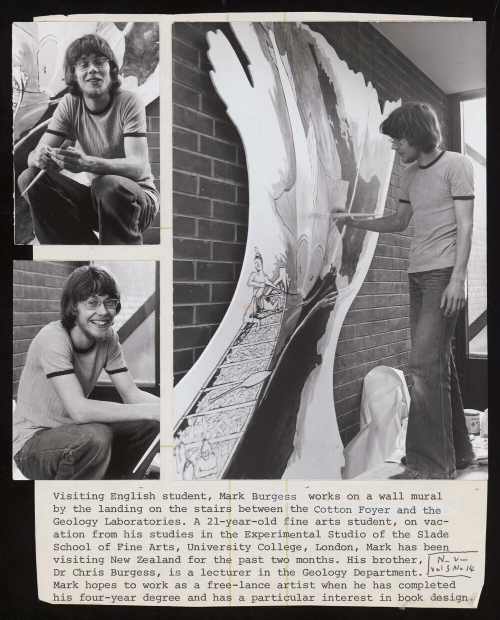 Visiting English Fine Arts student Mark Burgess with mural