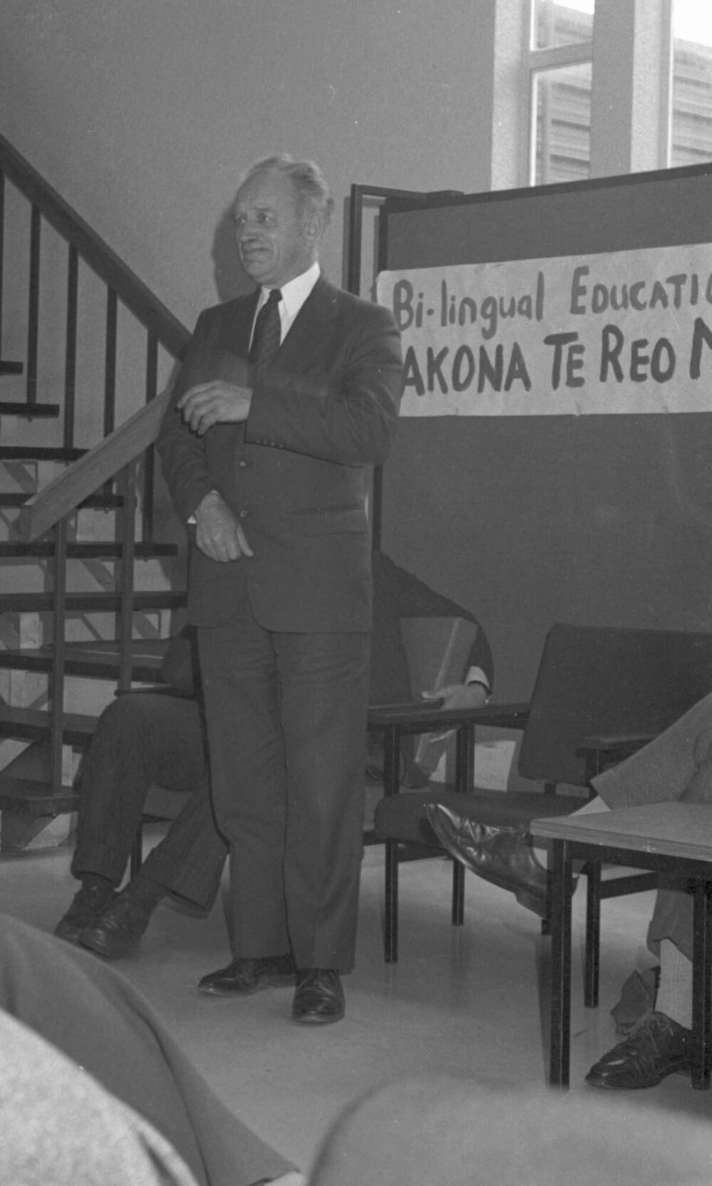 A speaker from panel at Te Rā o te Reo Māori 1973
