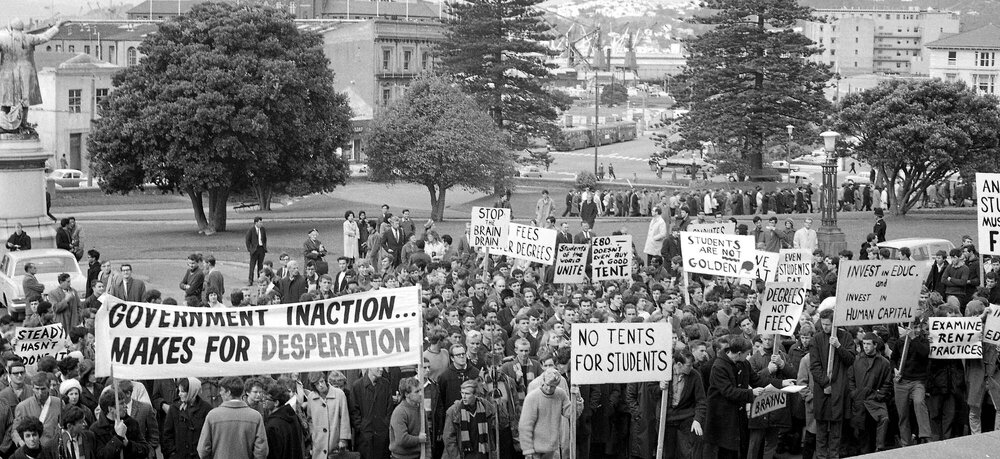 Students protest against university fee increases at Parliament steps