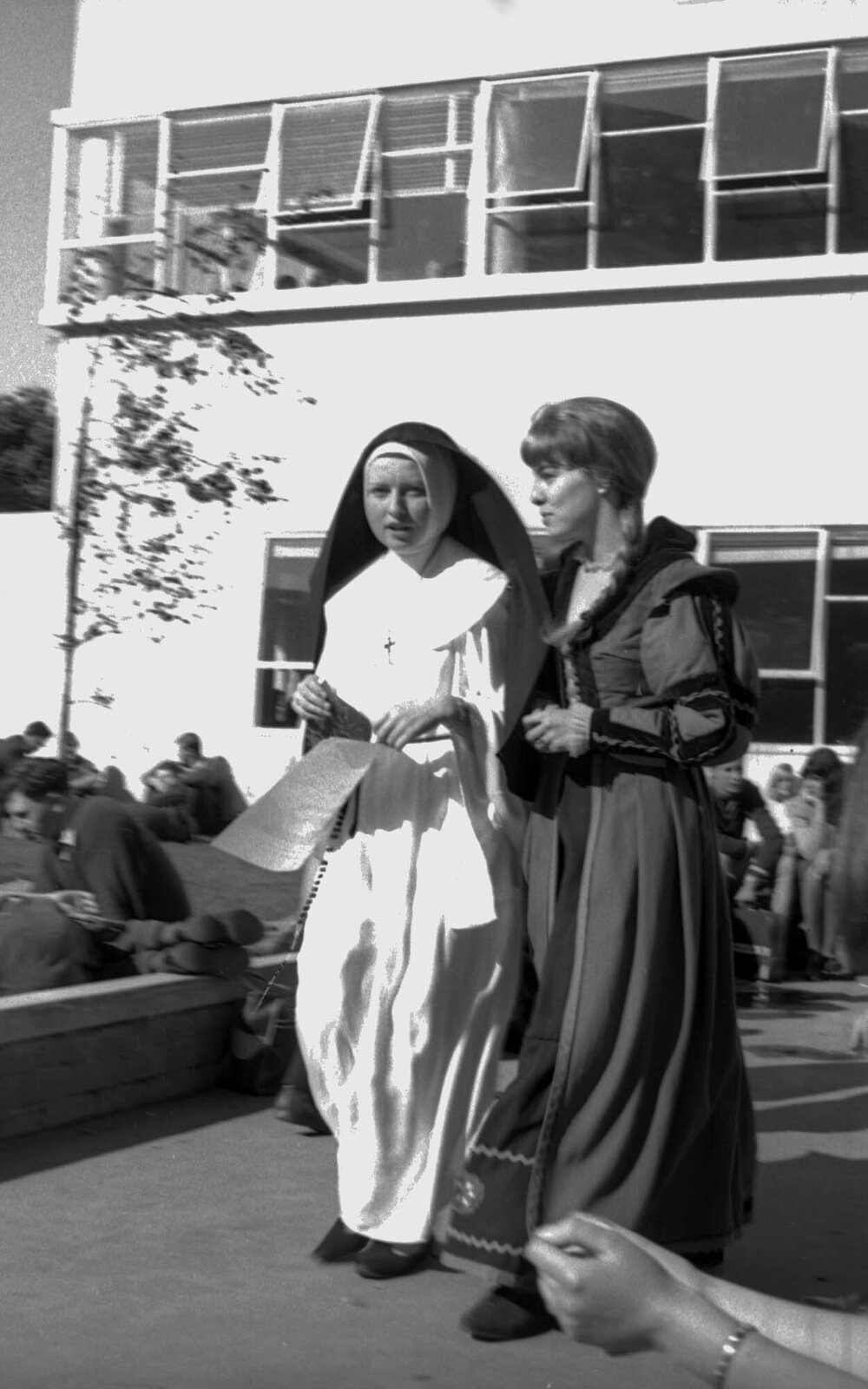 Students actors in costume outdoors at Victoria University 