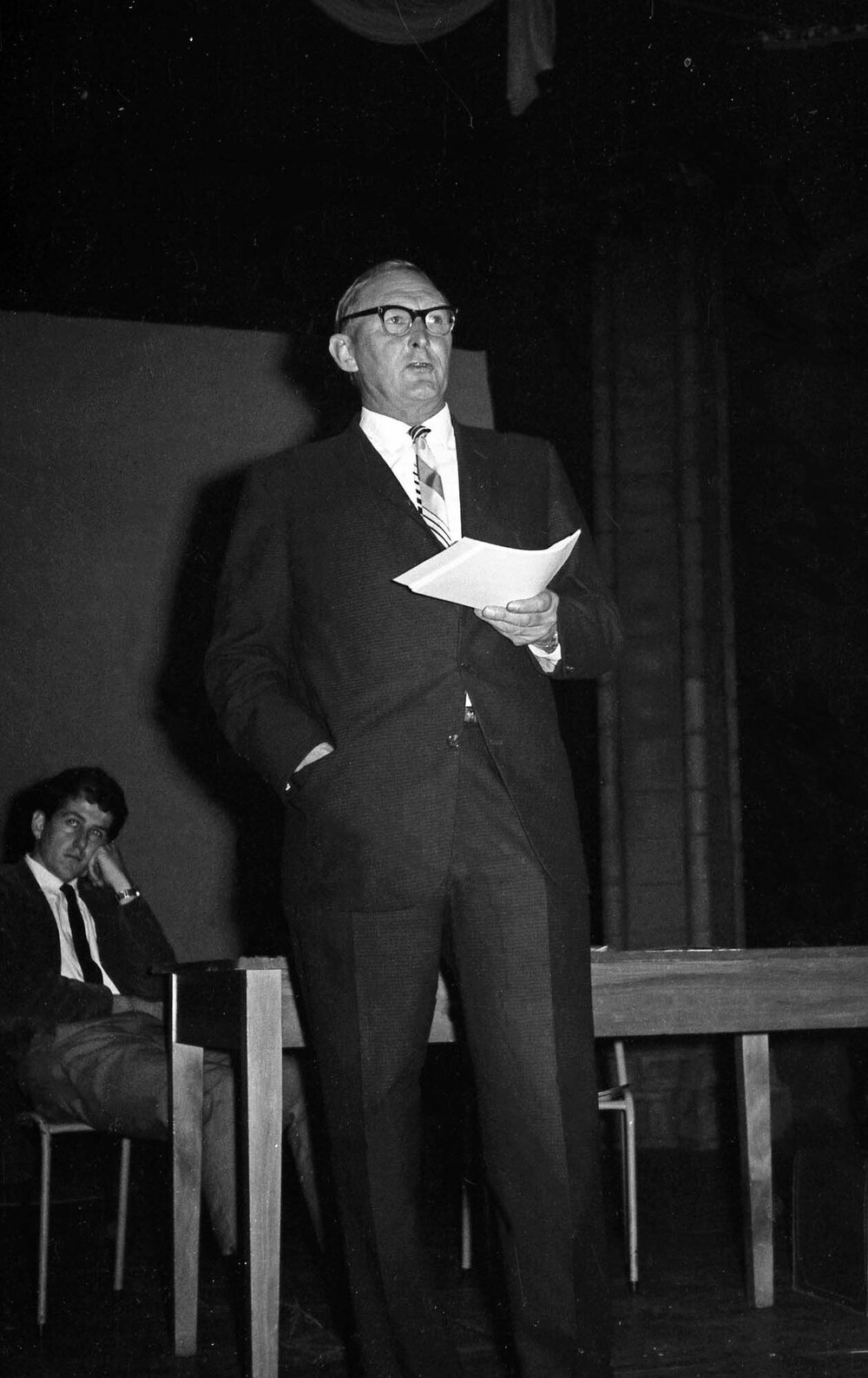 National Party MP Minister Tom Shand delivering a lecture