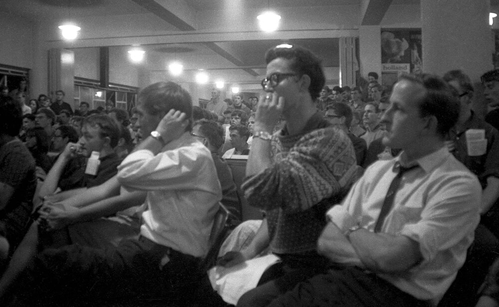 Front of crowd at Victoria University Students' Association meeting on fee increases