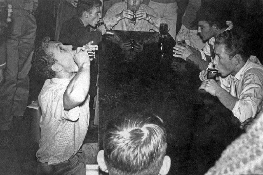 Students at Weir House in a speed drinking contest