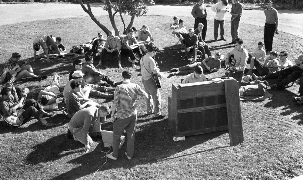 Weir House residents playing music on the front lawn
