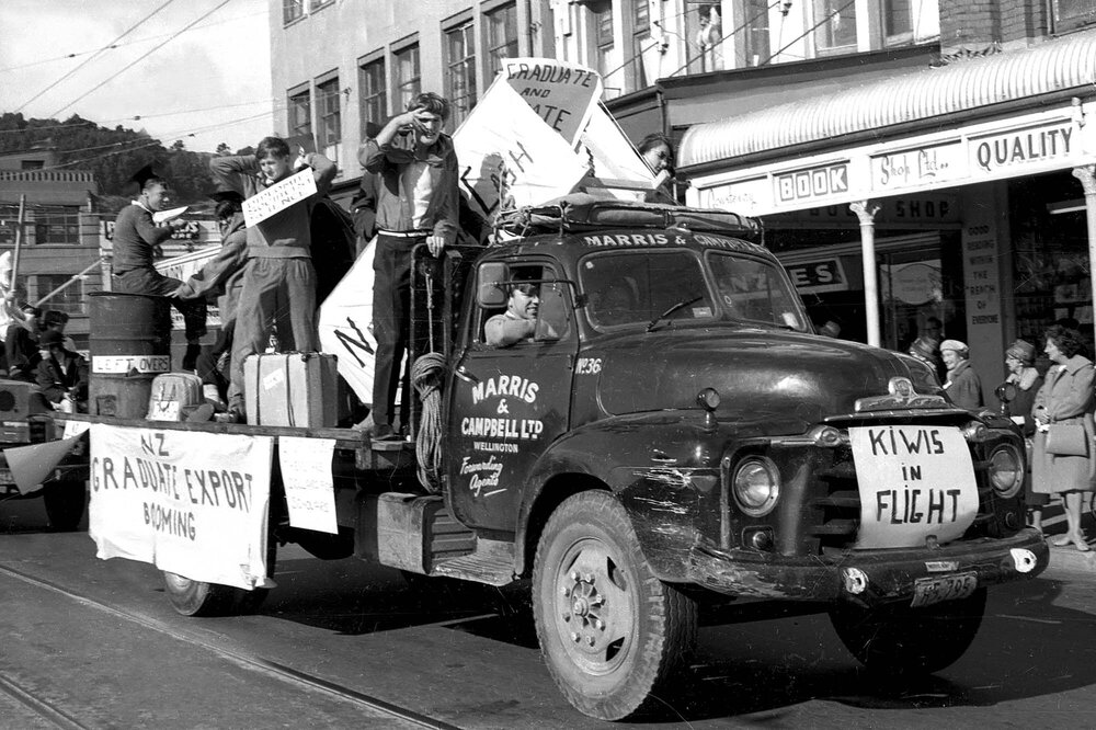 Graduate export float for the annual student procession through Wellington