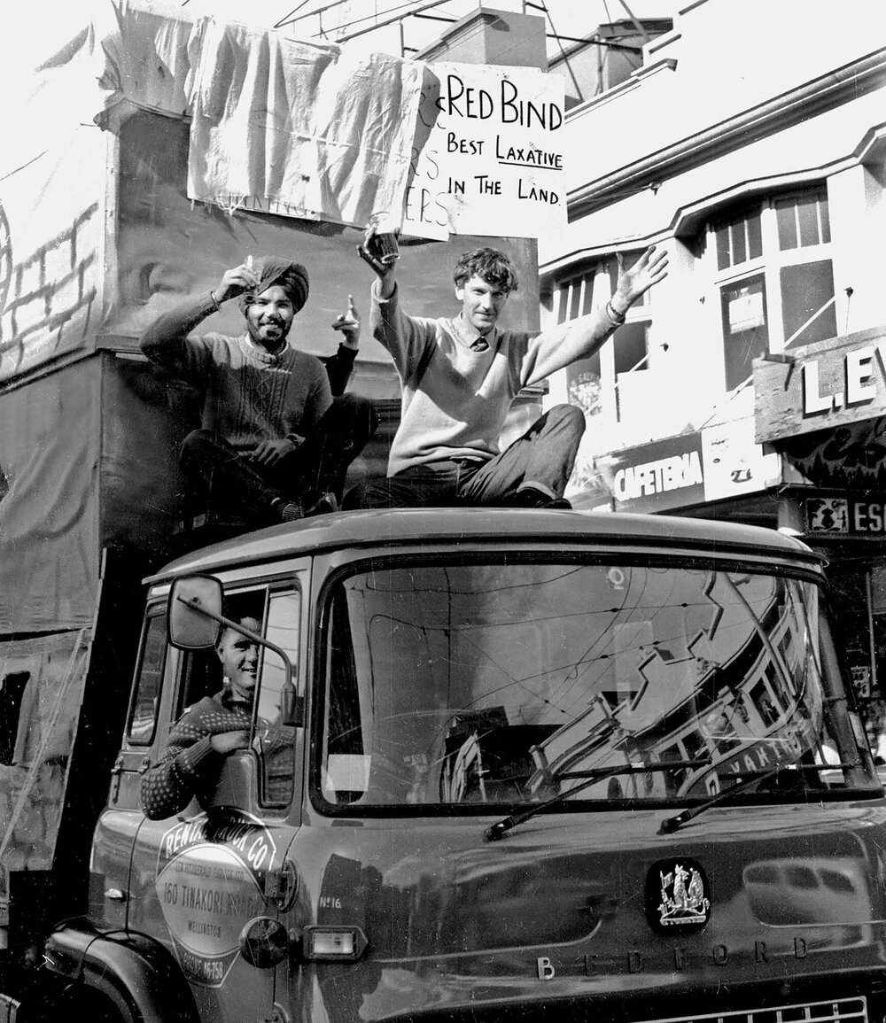 Red Bind float for the annual student procession through Wellington