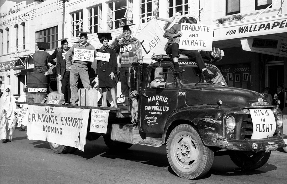 Graduate float for the annual student procession through Wellington