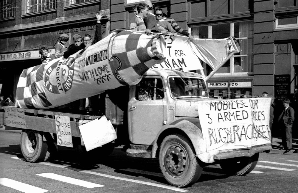 Rocket float for the annual student procession through Wellington