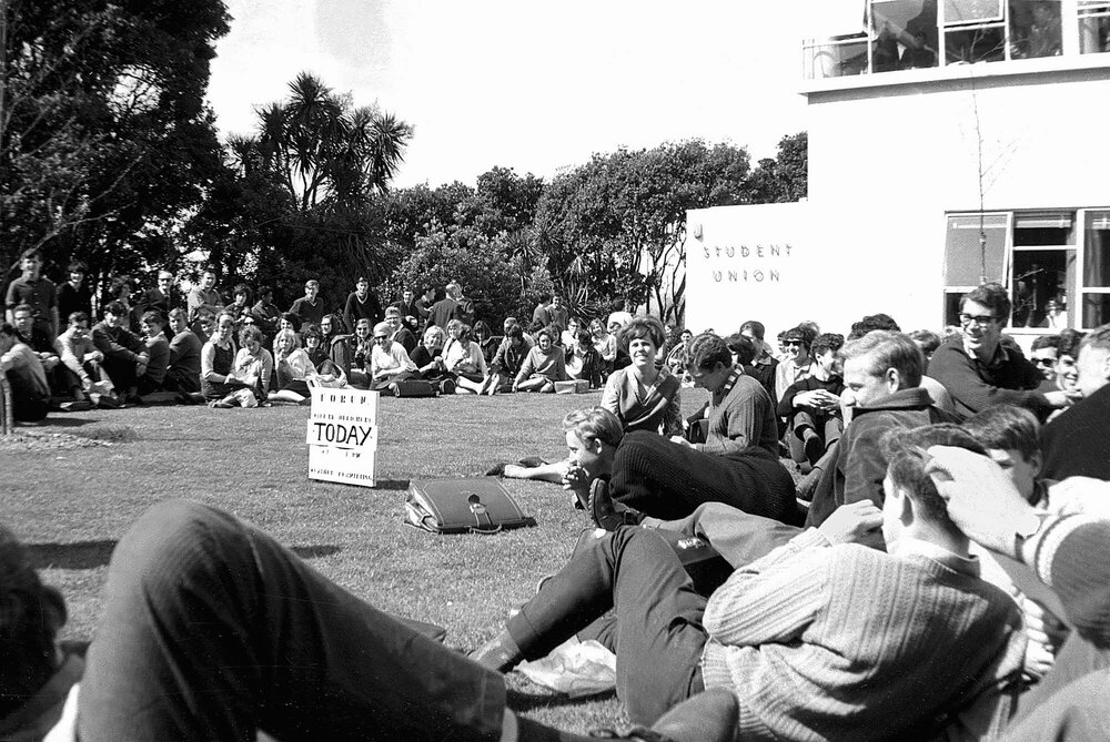 Students gathered outside Student Union Building at the weekly student forum