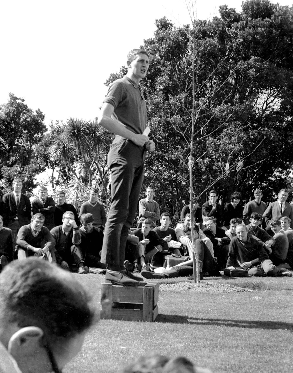 Russell Campbell [?] at the weekly student forum