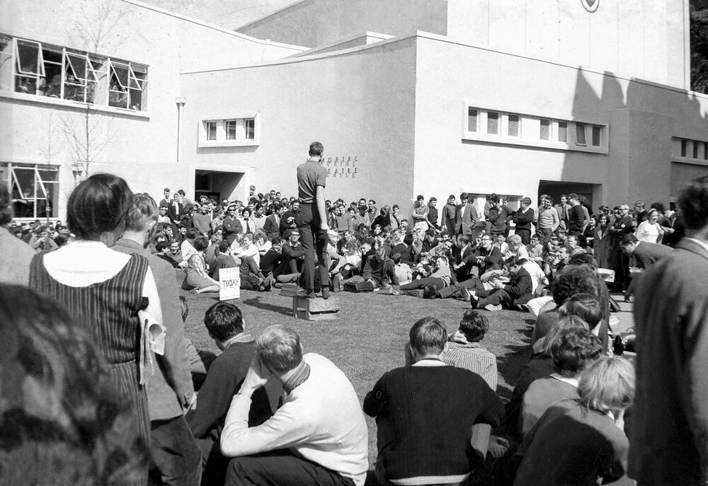 Students gathered outside the Student Union at the weekly student forum