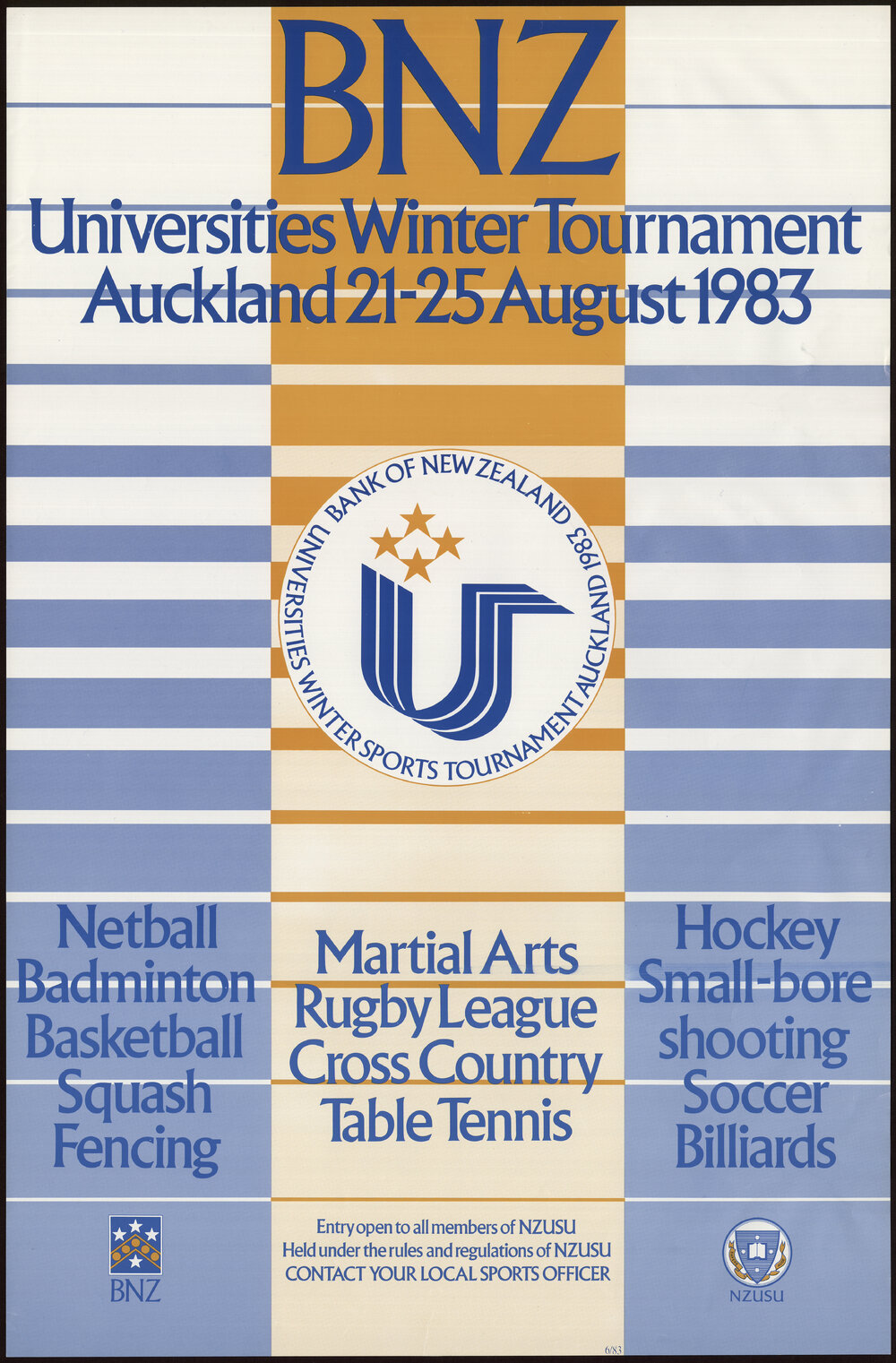 BNZ Universities Winter Tournament Auckland 21-25 August 1983.
