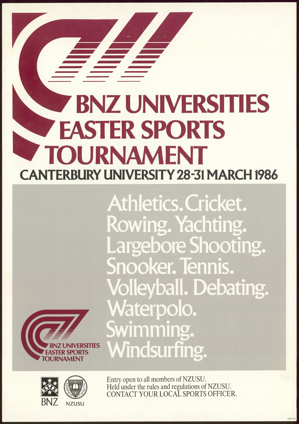 BNZ Universities Easter Sports Tournament Canterbury University 28-31 March 1986.