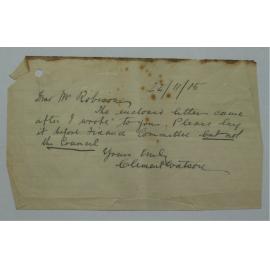Letter to G.G.S. Robison from Clement Watson. 22nd November 1915