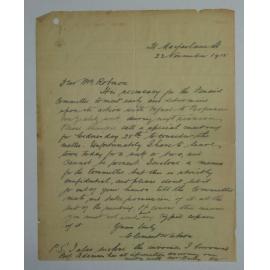 Letter to G.G.S. Robison from Clement Watson. 23rd November 1915