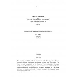 Report on Victoria University of Wellington Antarctic Expedition 1987-88