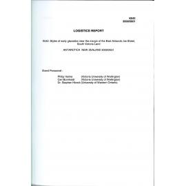 Report on Victoria University of Wellington Antarctic Expedition 2000-01