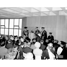 University Functions - Opening ceremony, Rankine Brown [Personalities L-R: Miller, Holyoake (obscured), Stout, Williams, Desborough]