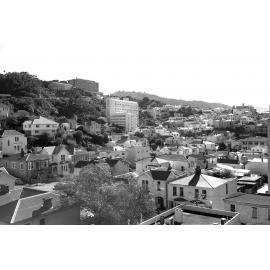 [View from roof of Dental Clinic, Willis Street, Wellington, looking towards Victoria University of Wellington and showing Dixon Street flats]
