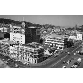 [View from roof of Inland Revenue Department, showing corner of Courtenay Place and Taranaki Street, Wellington]