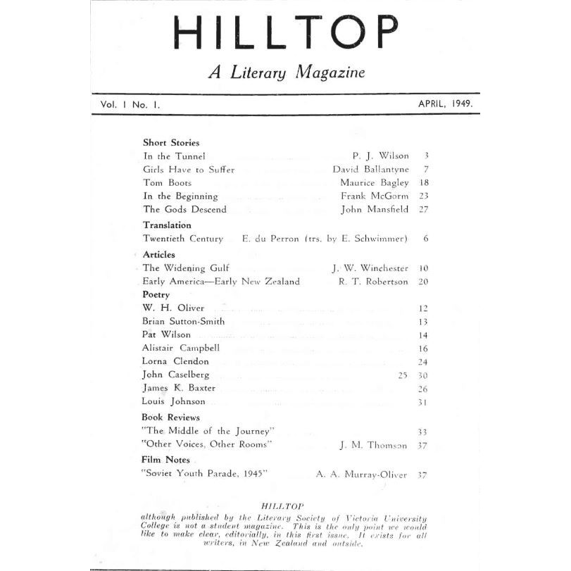 Hilltop: A Literary Paper. Volume 1 Number 1