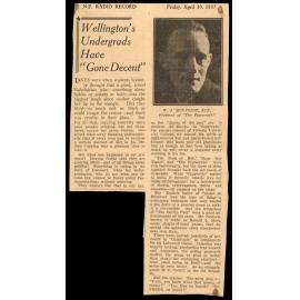 Newspaper clipping - Wellington's Undergrads Have "Gone Decent". 1937