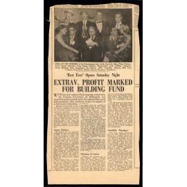 Newspaper clipping - 'Best Ever' Opens Saturday Night, Extrav. Profit Marked for Building Fund, 1958