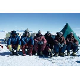 VUWAE-13 field party – from left to right, Alessio Ollier, Carlo Mauri, Barry Kohn, Mike Gorton, Peter Webb, Barrie McKelvey