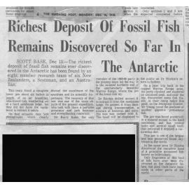 Evening Post Newspaper Article 14 Dec 1970  - fossil fish