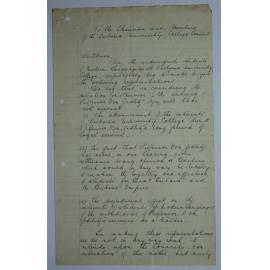 Letter to the Chairman and Members of the Victoria University College Council. 28 May 1915.