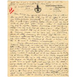Letter from John Cawte Beaglehole to his Mother, 30th August, 1926