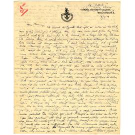 Letter from John Cawte Beaglehole to his Mother, 7th September, 1926