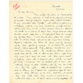 Letter from John Cawte Beaglehole to his Mother, 27 December, 1926