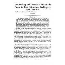 The Settling and Growth of Wharf-pile Fauna in Port Nicholson, Wellington, New Zealand
