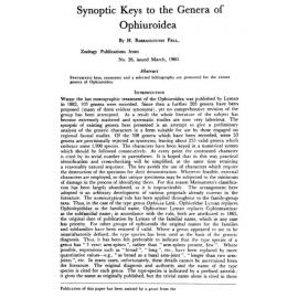 Synoptic Keys to the Genera of Ophiuroidea