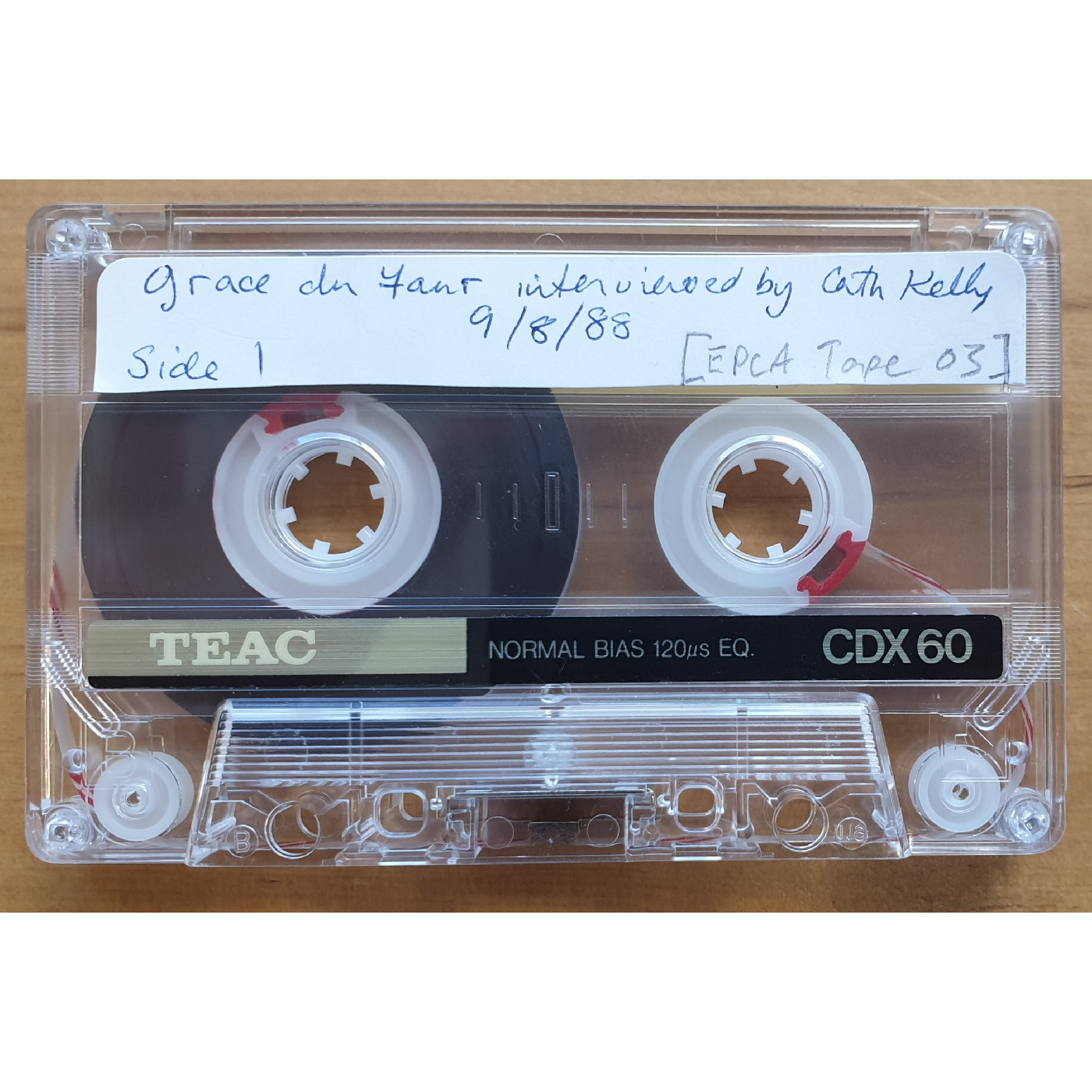 Tape of Grace du Faur interviewed by Cath Kelly, 1988-08-09