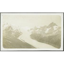 Upper Tasman Glacier from Haast Hut. Mt Malte Brun on right