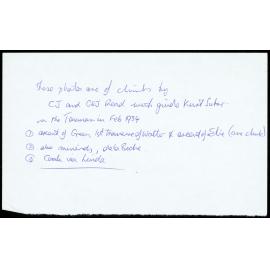 Note: These photos are of climbs by CJ and GSJ Read with guide Kurt Suter in the Tasman in Feb 1934