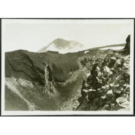 Red crater on Tongariro with Ngaruahoe as background
